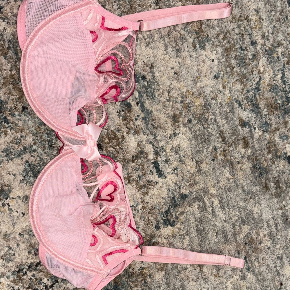Pink Sheer Bra with Heart Details
